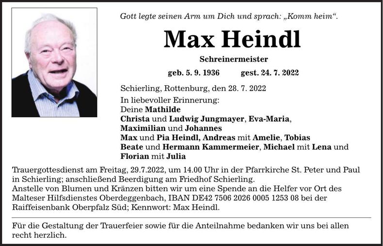 Traueranzeige Max Heindl