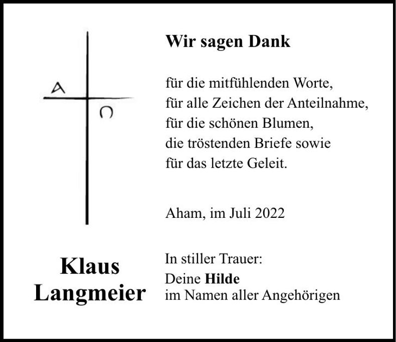 Traueranzeige Klaus Langmeier