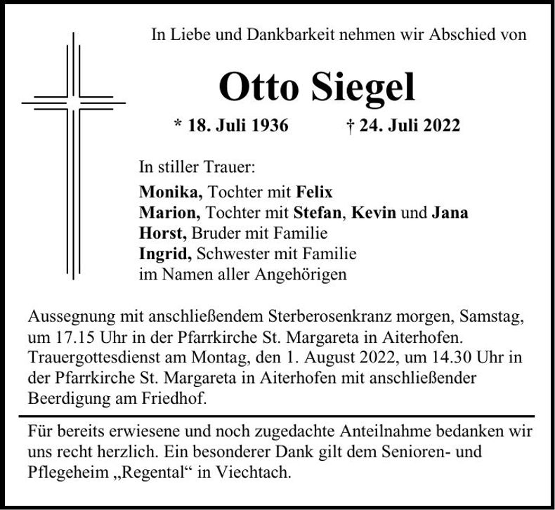 Traueranzeige Otto Siegel
