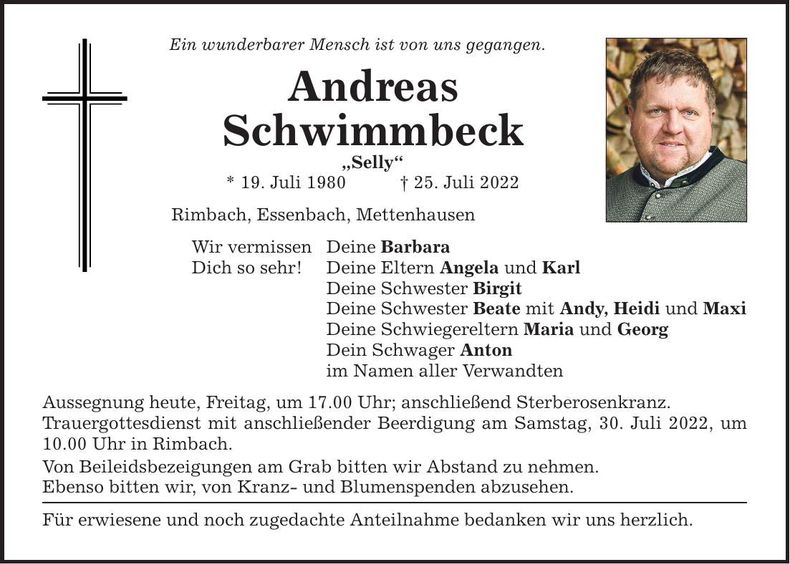 Traueranzeige Andreas Schwimmbeck