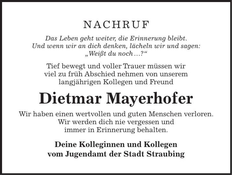 Traueranzeige Dietmar Mayerhofer