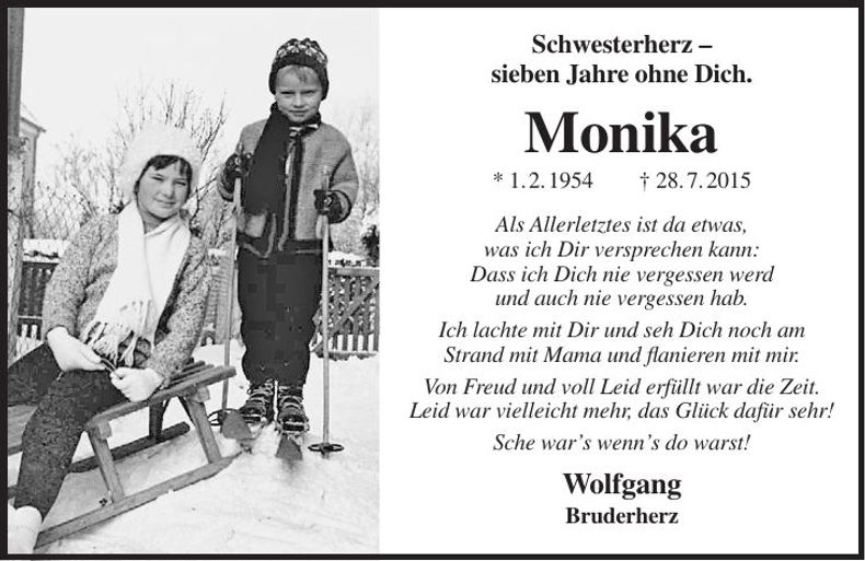 Traueranzeige Tiedmann Monika
