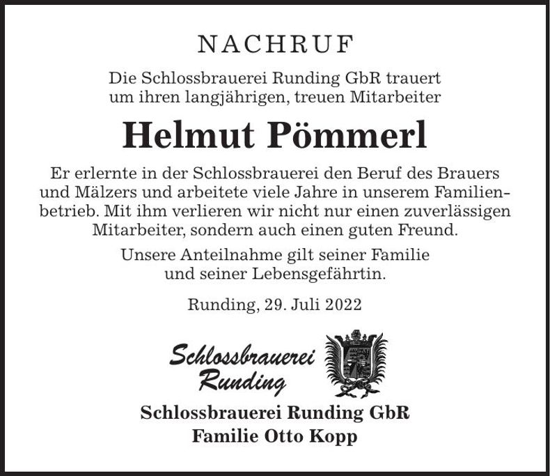Traueranzeige Helmut Pömmerl