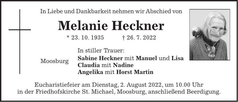 Traueranzeige Melanie Heckner