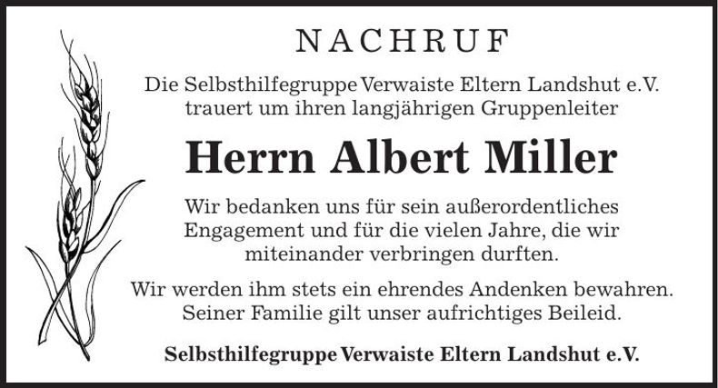 Traueranzeige Albert Miller