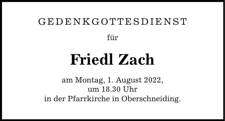 Traueranzeige Friedrich Zach