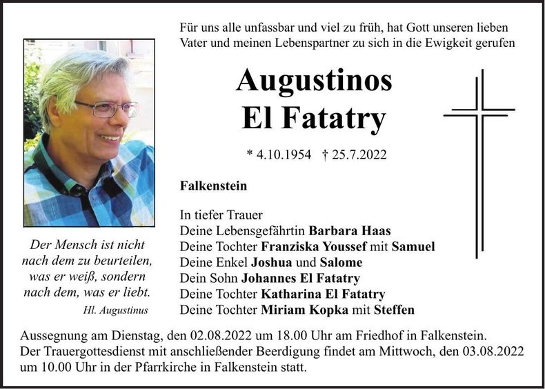 Traueranzeige Augustinos El Fatatry