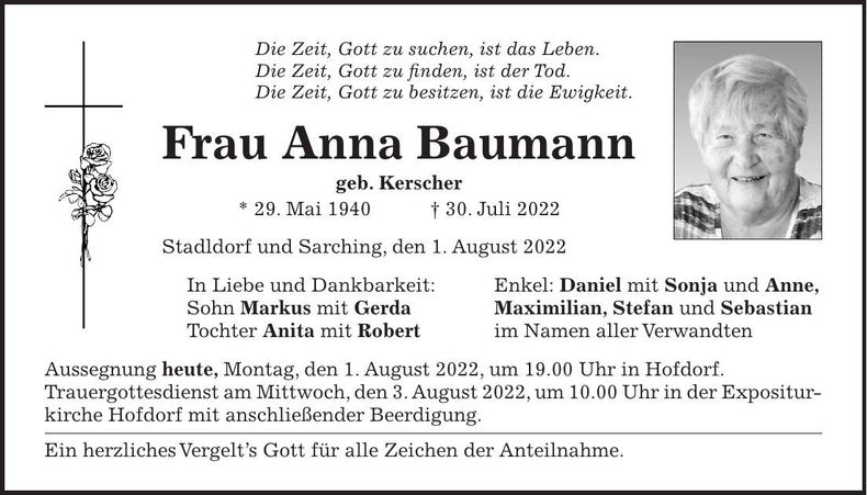 Traueranzeige Anna Baumann