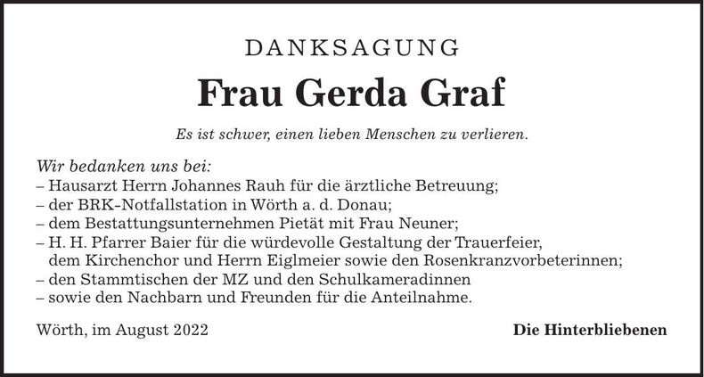 Traueranzeige Gerda Graf