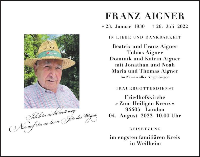 Traueranzeige Franz Aigner