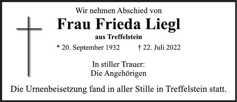 Traueranzeige Frieda Liegl