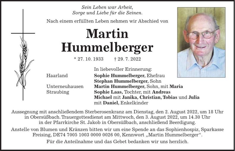 Traueranzeige Martin Hummelberger