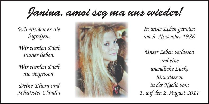 Traueranzeige Janina Hötzl