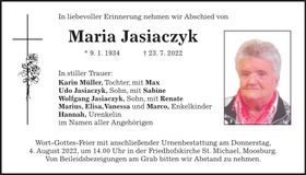 Traueranzeige Maria Jasiaczyk
