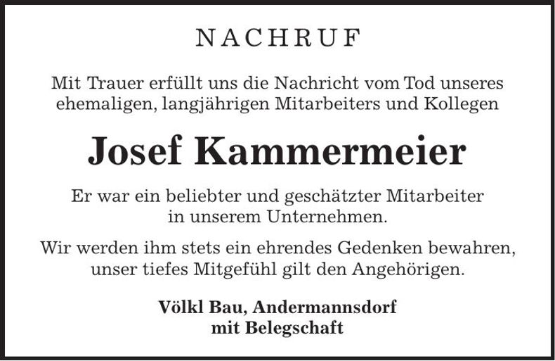 Traueranzeige Josef Kammermeier