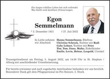 Traueranzeige Egon Semmelmann