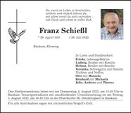 Traueranzeige Franz Schießl