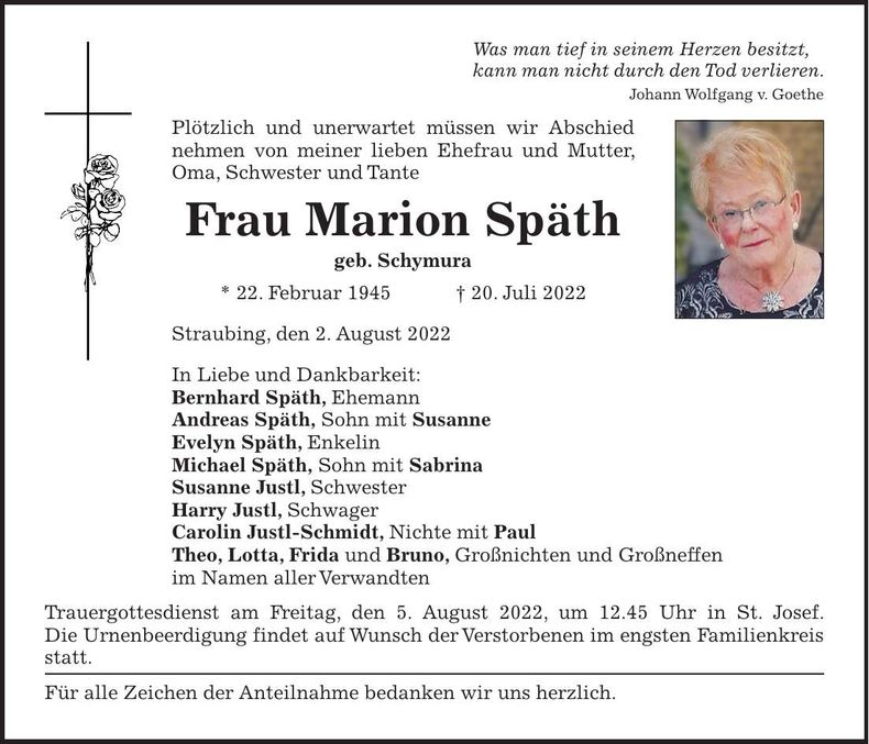 Traueranzeige Marion Späth