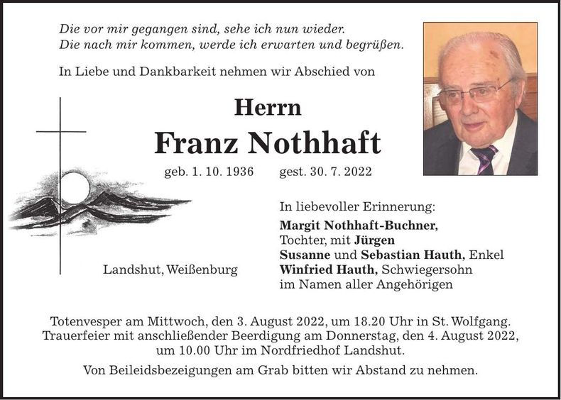 Traueranzeige Franz Nothhaft