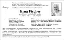 Traueranzeige Erna Fischer