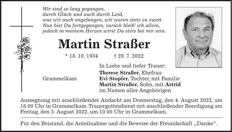 Traueranzeige Martin Straßer