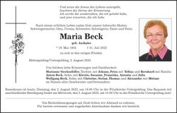 Traueranzeige Maria Beck