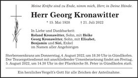 Traueranzeige Georg Kronawitter
