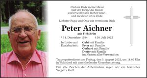 Traueranzeige Peter Aichner