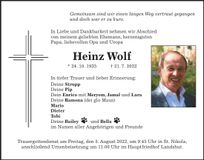 Traueranzeige Heinz Wolf