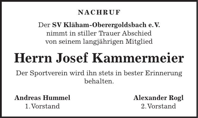 Traueranzeige Josef Kammermeier