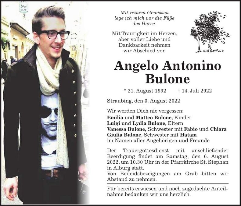 Traueranzeige Angelo Antonino Bulone