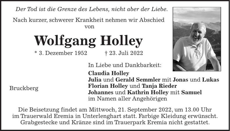 Traueranzeige Wolfgang Holley