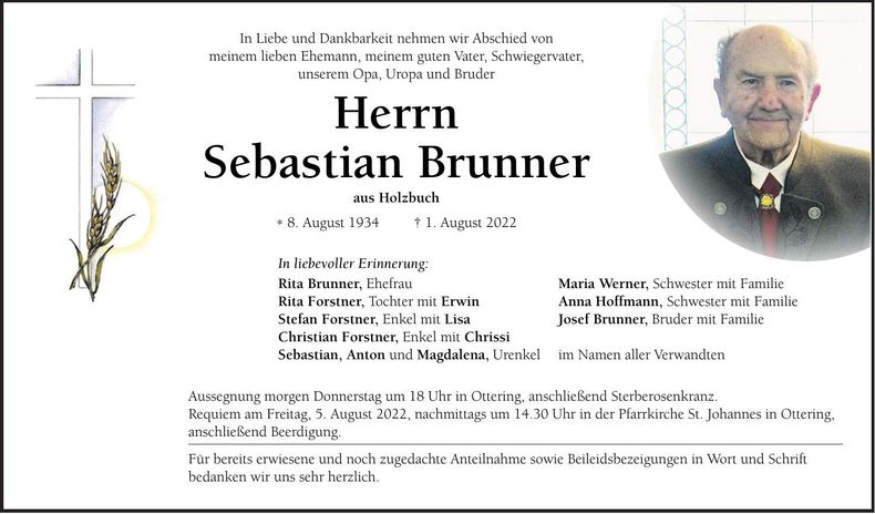 Traueranzeige Sebastian Brunner