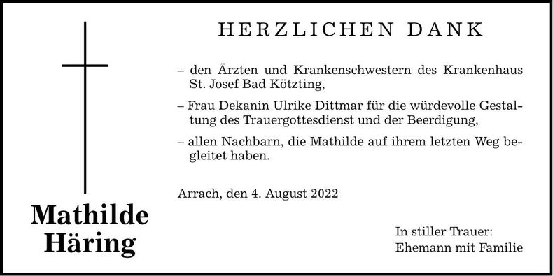 Traueranzeige Mathilde Häring