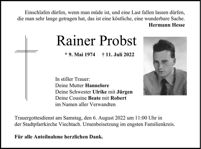 Traueranzeige Rainer Probst