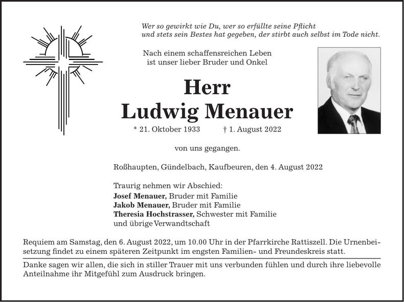 Traueranzeige Rita Menauer