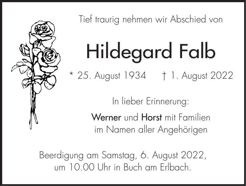 Traueranzeige Hildegard Falb