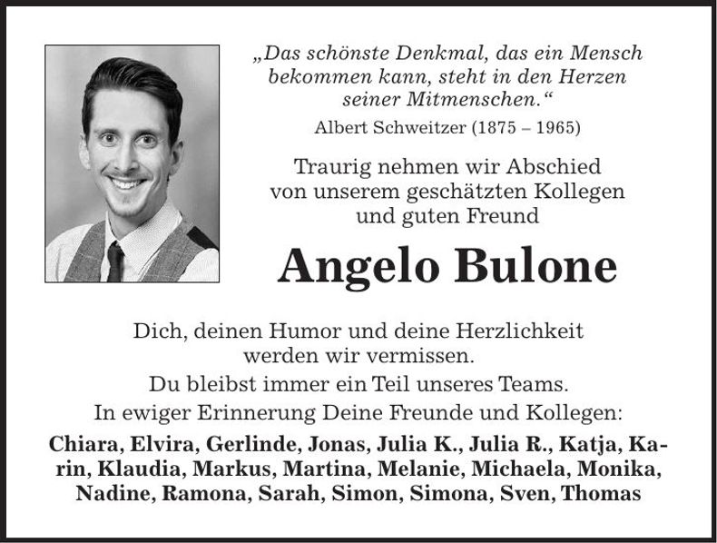 Traueranzeige Angelo Bulone