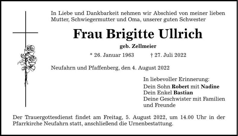 Traueranzeige Brigitte Ullrich