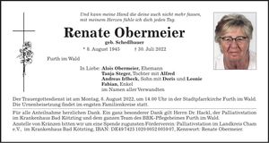 Traueranzeige Renate Obermeier