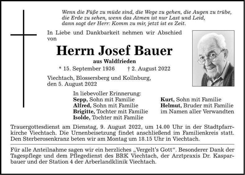 Traueranzeige Josef Bauer
