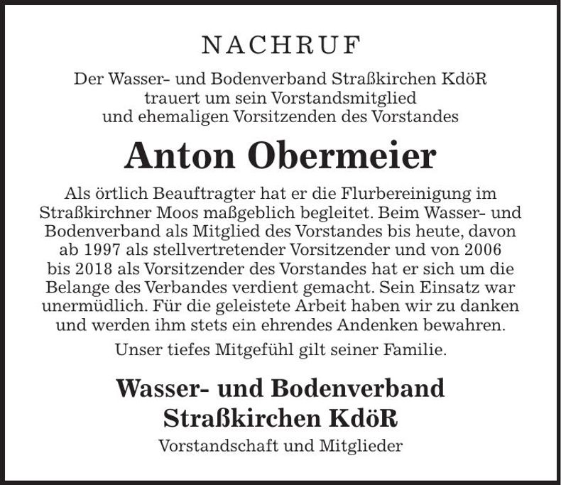 Traueranzeige Anton Obermeier