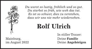 Traueranzeige Rolf Ulrich