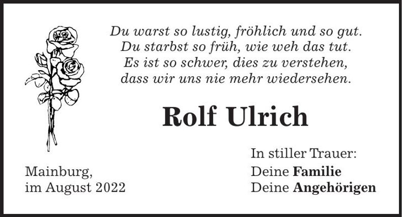 Traueranzeige Rolf Ulrich