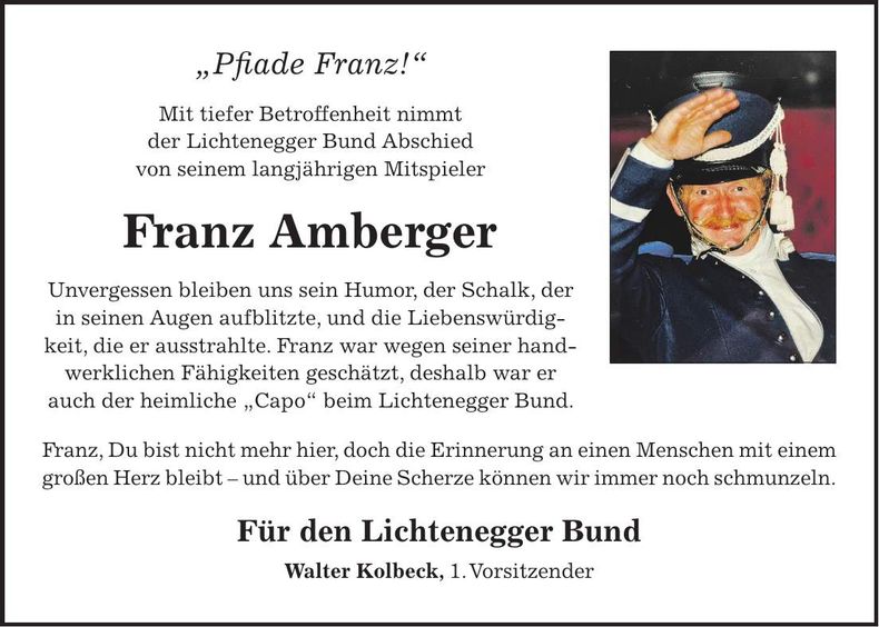 Traueranzeige Franz Amberger