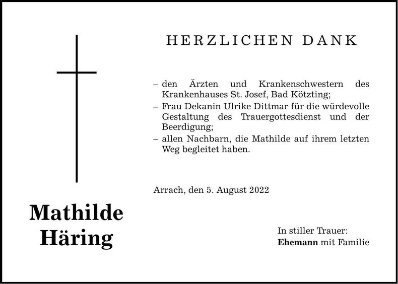 Traueranzeige Mathilde Häring