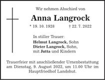 Traueranzeige Anna Langrock