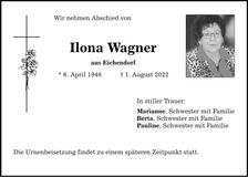 Traueranzeige Ilona Wagner