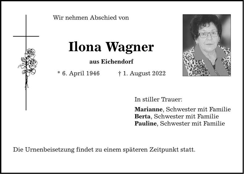 Traueranzeige Ilona Wagner