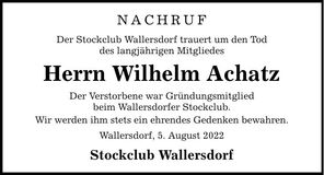 Traueranzeige Wilhelm Achatz